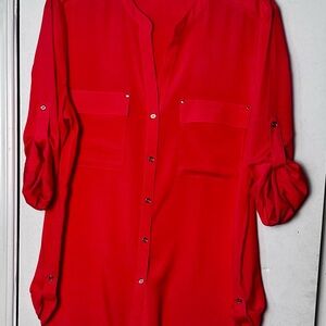 Calvin Klein Vibrant Coral Button-Up Blouse
